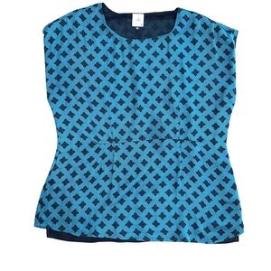 CAbi 3274 Peplum Top Blue Diamond Print Size M Office Career Business Casual